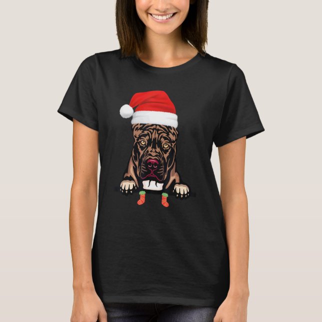 Jul pitbull i Santas mössa Xmas T Shirt (Framsida)