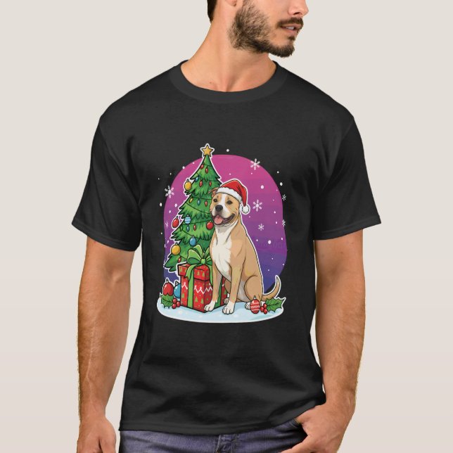 Jul Pitbull Tomte Hatt Xmas Pitbull Älskare Män T Shirt (Framsida)