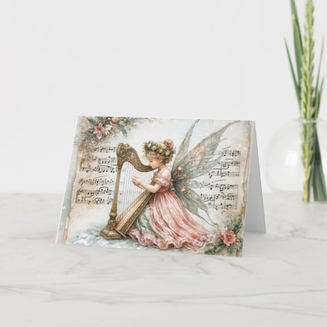 Jul Pixie Fairy spelar en Harp Kort (Framsida)