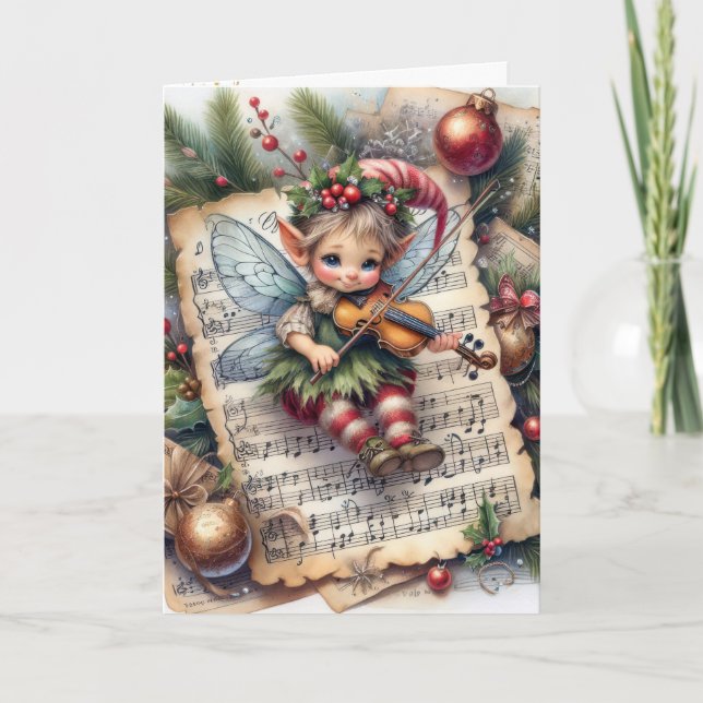 Jul Pixie Fairy Spelar en violin Kort (Framsida)