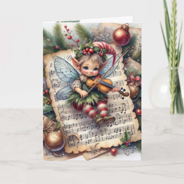 Jul Pixie Fairy Spelar en violin Kort (Framsida)