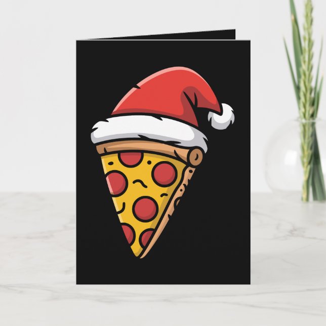 Jul Pizza Skiva Tomte Hatt Pepperoni Högtid Kort (Framsida)