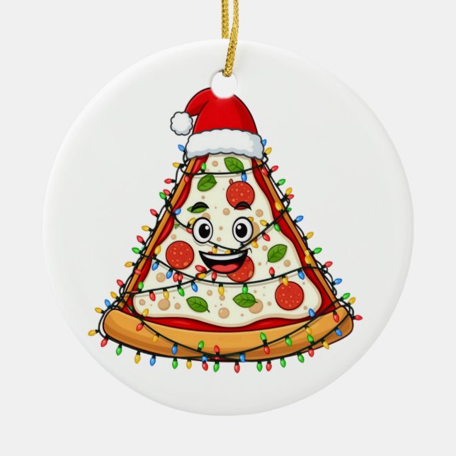 Jul Pizzabit med Santamössa för matlovers Julgransprydnad Keramik (Framsidan)