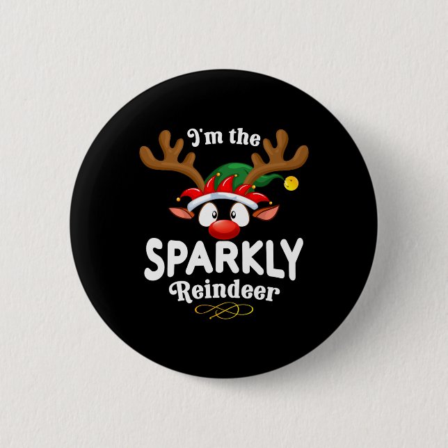 Jul Pjs Sparkly Julafton Reindeer Matching Knapp (Framsida)