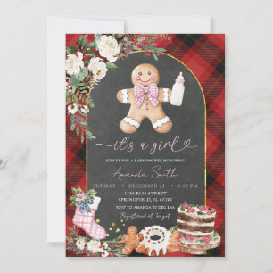Jul Plade Gingerbröd Baby Shower Girl Inbjudningar