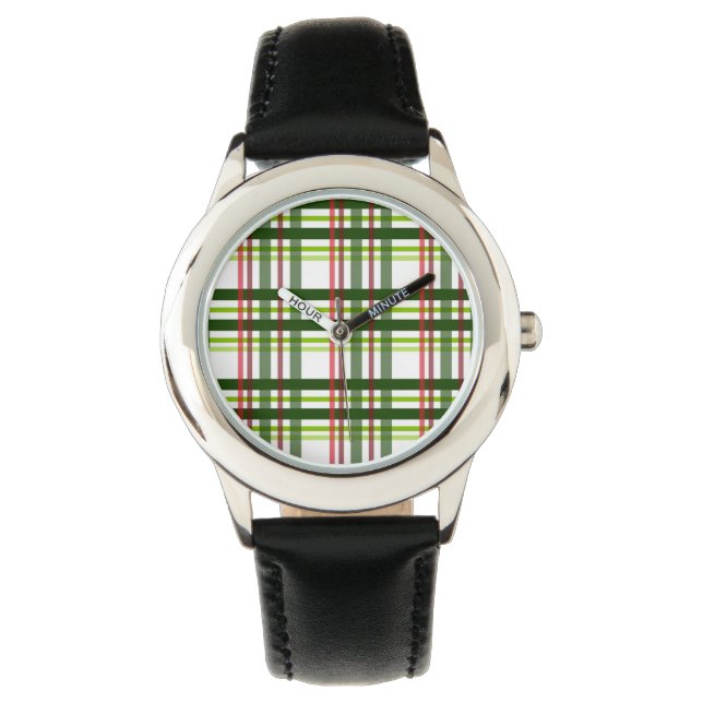 Jul Plade Mönster Grönt Red Färg Tartan Armbandsur (Framsida)