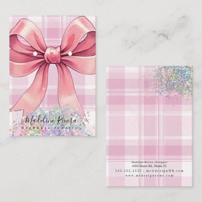 Jul Plaid Coquette Rosa Örhänge Visningskort (Fram/baksida)