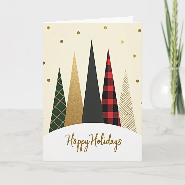 Jul Plaid Guld Träd Kort (Framsida)