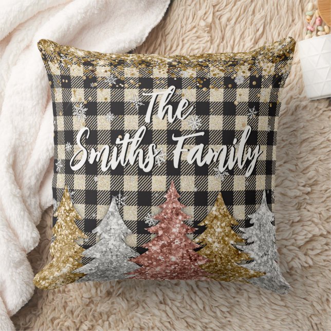 Jul Plaid Och Glitter Familjenamn Kudde (Filt)