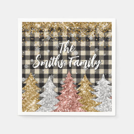Jul Plaid Och Glitter Familjenamn Pappersservett