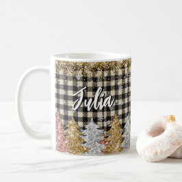 Jul Plaid Och Glitter Med Namn Kaffemugg