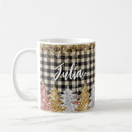 Jul Plaid Och Glitter Med Namn Kaffemugg