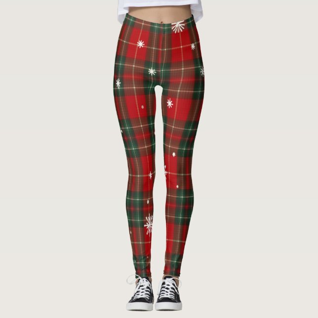 Jul Plaidbyxor med Snöflingor Leggings (Framsida)