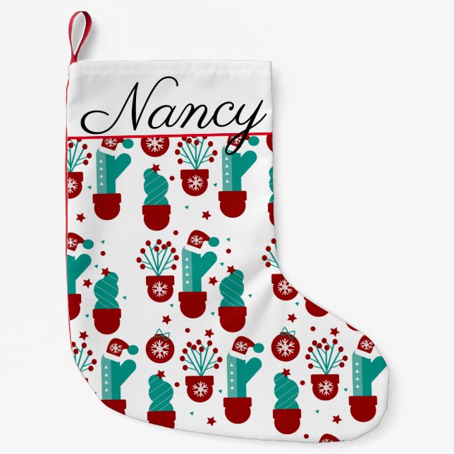 Jul Plants Cactus Greenery Whimisical Liten Julstrumpa (Framsidan)