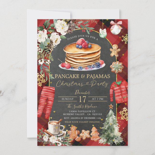 Jul Play Pancake Pajamas Blommigt Jul Inbjudningar (Framsida)