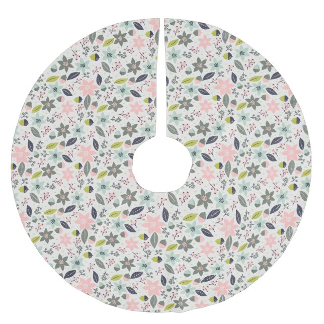 Jul Poinsettia Acorns Grått Aqua Lime Green Julgransmatta Borstad Polyester (Framsidan)