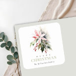 Jul Poinsettia Berries Foliage Watercolor Fyrkantigt Klistermärke<br><div class="desc">Om du behöver ytterligare anpassningar kan du kontakta mig på yellowfebstudio@gmail.com.</div>