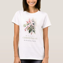 Jul Poinsettia Berries Foliage Watercolor T Shirt