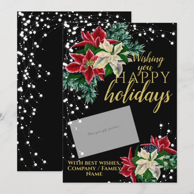 Jul Poinsettia Black Gift Card Holder Julkort (Fram/baksida)