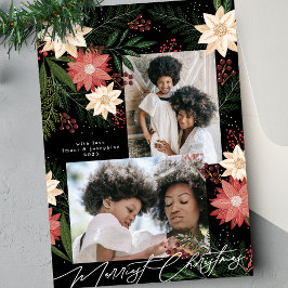 Jul Poinsettia Black White Photo Collage Julkort