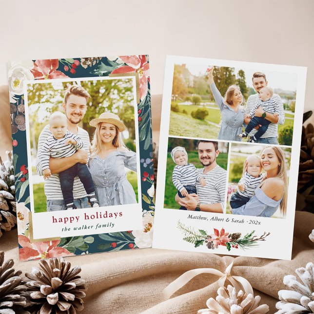 Jul Poinsettia Blommigt 4 Photos Collage Julkort (Skapare uppladdad)