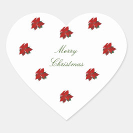 Jul Poinsettia Blommigt Heart Sticker Hjärtformat Klistermärke