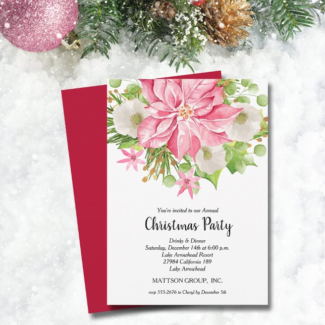 Jul Poinsettia Blommigt Helgdag Inbjudningar (Christmas Poinsettia Floral Holiday Invitations)