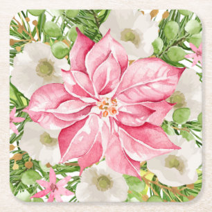 Jul Poinsettia Blommigt Helgdag Underlägg Papper Kvadrat