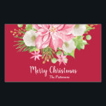 Jul Poinsettia Blommigt Red Helgdag Rektangulärt Klistermärke<br><div class="desc">En stor rosa poinsettia,  vinterblommor,  gräs grenar och grönt löv på rött,  dessa helgdag-klistermärken är roligt för party favors,  kuvertförseglingar,  presentemballering,  bakade varor,  godis och vårtsetiketter. MATCHING-objekt i vår butik.</div>