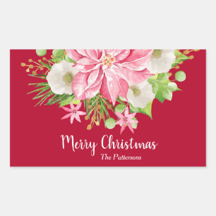 Jul Poinsettia Blommigt Red Helgdag Rektangulärt Klistermärke