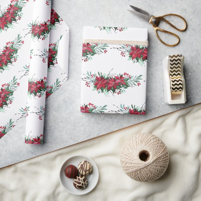 Jul Poinsettia Botanical Mönster Presentpapper (Hantverk)