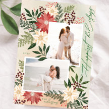 Jul Poinsettia Botanical Photo Collage Lycklig