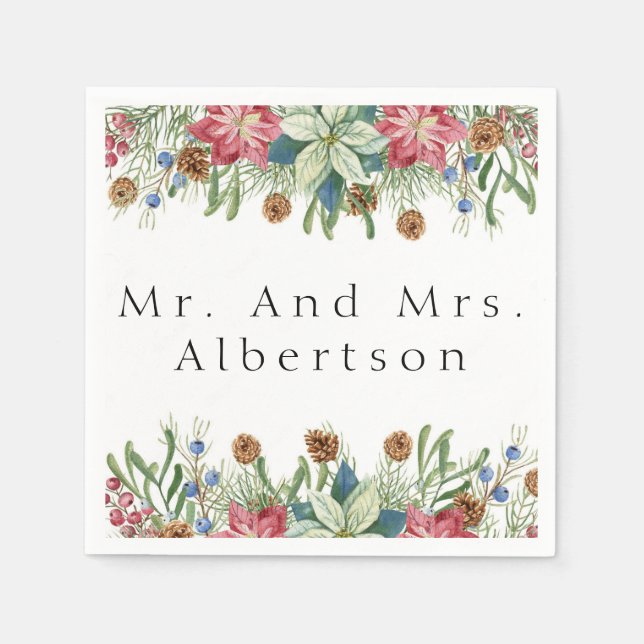 Jul Poinsettia Bröllop Anpassningsbar Pappersservett (Framsidan)