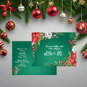 Jul Poinsettia Bröllop, röd och Grönt Inbjudan Vykort