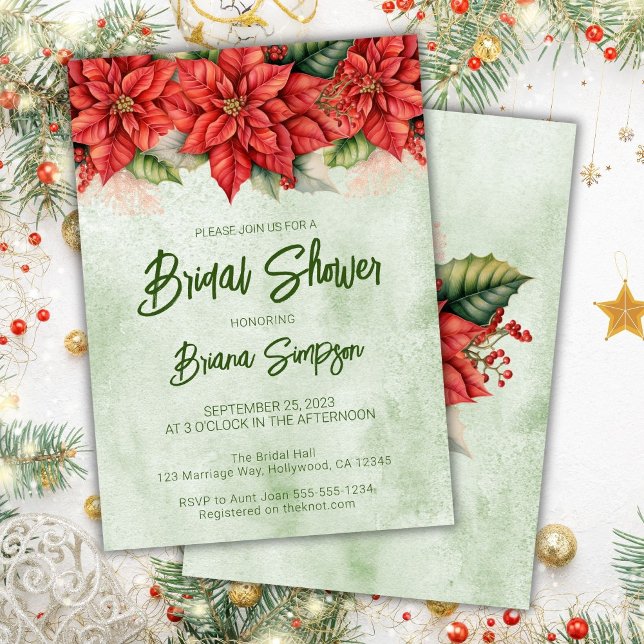 Jul Poinsettia Bröllopsdusch Inbjudningar (Skapare uppladdad)