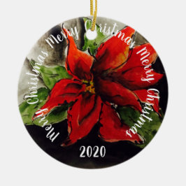 Jul Poinsettia Ceramic Ornament