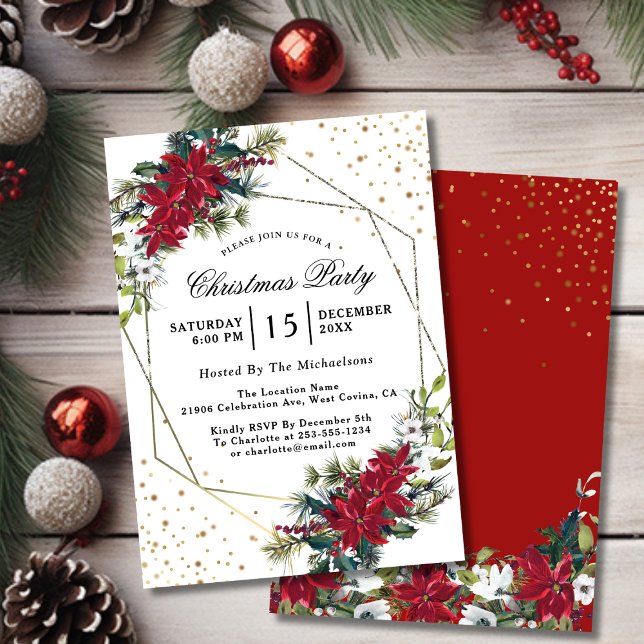 Jul Poinsettia Confetti Party-inbjudan Inbjudningar (Christmas Poinsettia Confetti Party Invitation
)