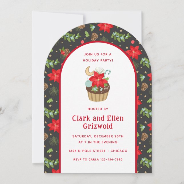 Jul Poinsettia Cupcake Inbjudningar (Framsida)