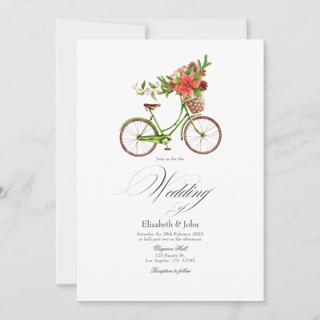 Jul Poinsettia Cykel Vinter Bröllopscharm Inbjudningar (Framsida)