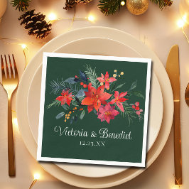 Jul Poinsettia Elegant Blommigt Grönt Bröllop Pappersservett
