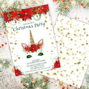 Jul Poinsettia Enhörning med Grön Fontän Party Inbjudningar