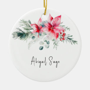 jul Poinsettia Evergreen Blommigt Bible Verse Julgransprydnad Keramik