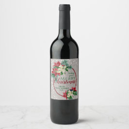 Jul Poinsettia Festiv Blommig Vin  Vinflaska Etikett