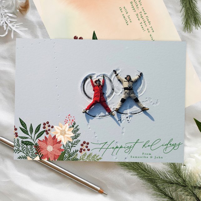 Jul Poinsettia Festive Photo Happiest Julkort (Skapare uppladdad)