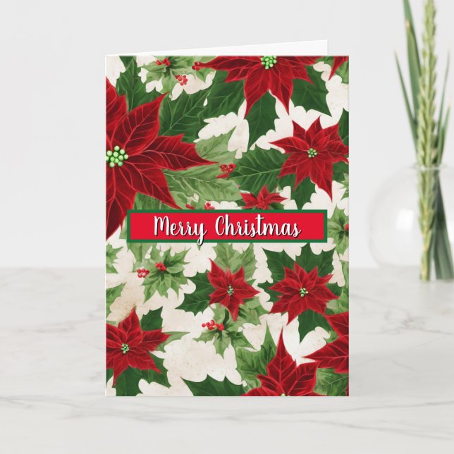 Jul Poinsettia Flower Mönster Kort (Framsida)