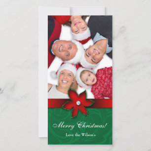 Jul Poinsettia Flower Photo Card Red Grönt Julkort