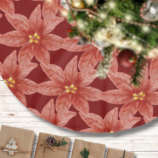 Jul Poinsettia Flower Red Botanical Julgransmatta Borstad Polyester (Skapare uppladdad)