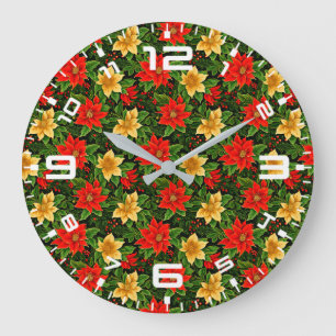 Jul Poinsettia Flowers Mönster-86755 Stor Klocka