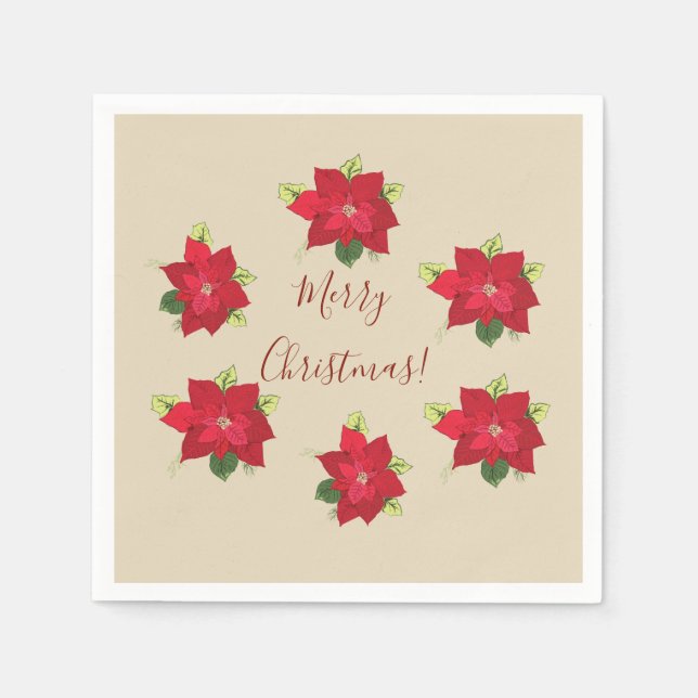 Jul Poinsettia Flowers Pappersservett (Framsidan)