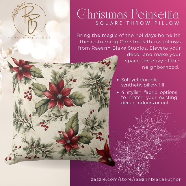 Jul Poinsettia Fyrkantig Kuddcover Kudde (Skapare uppladdad)
